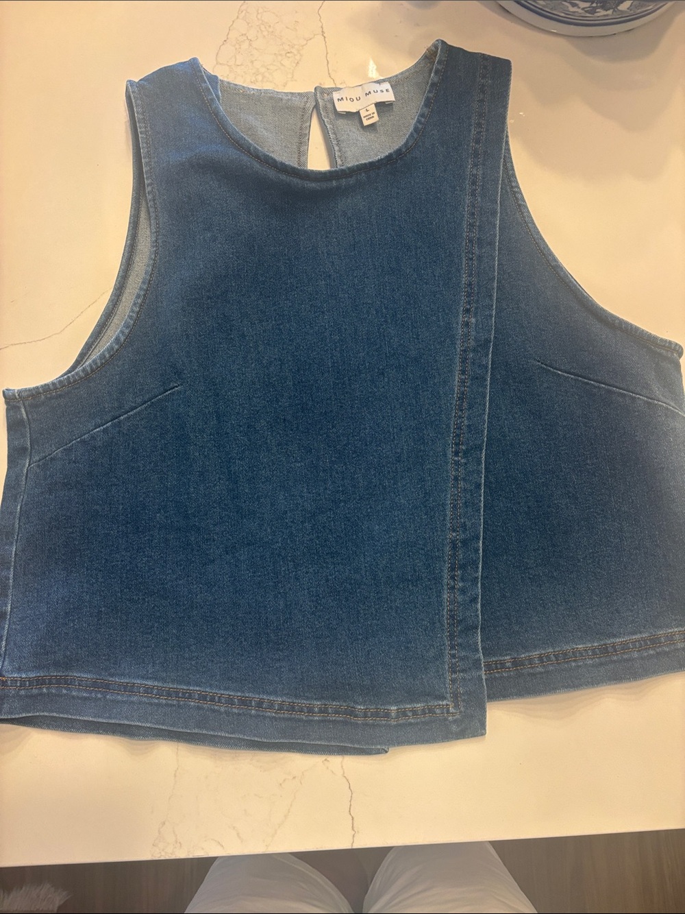 Misa Muse Denim Crop Tank Top - Blue